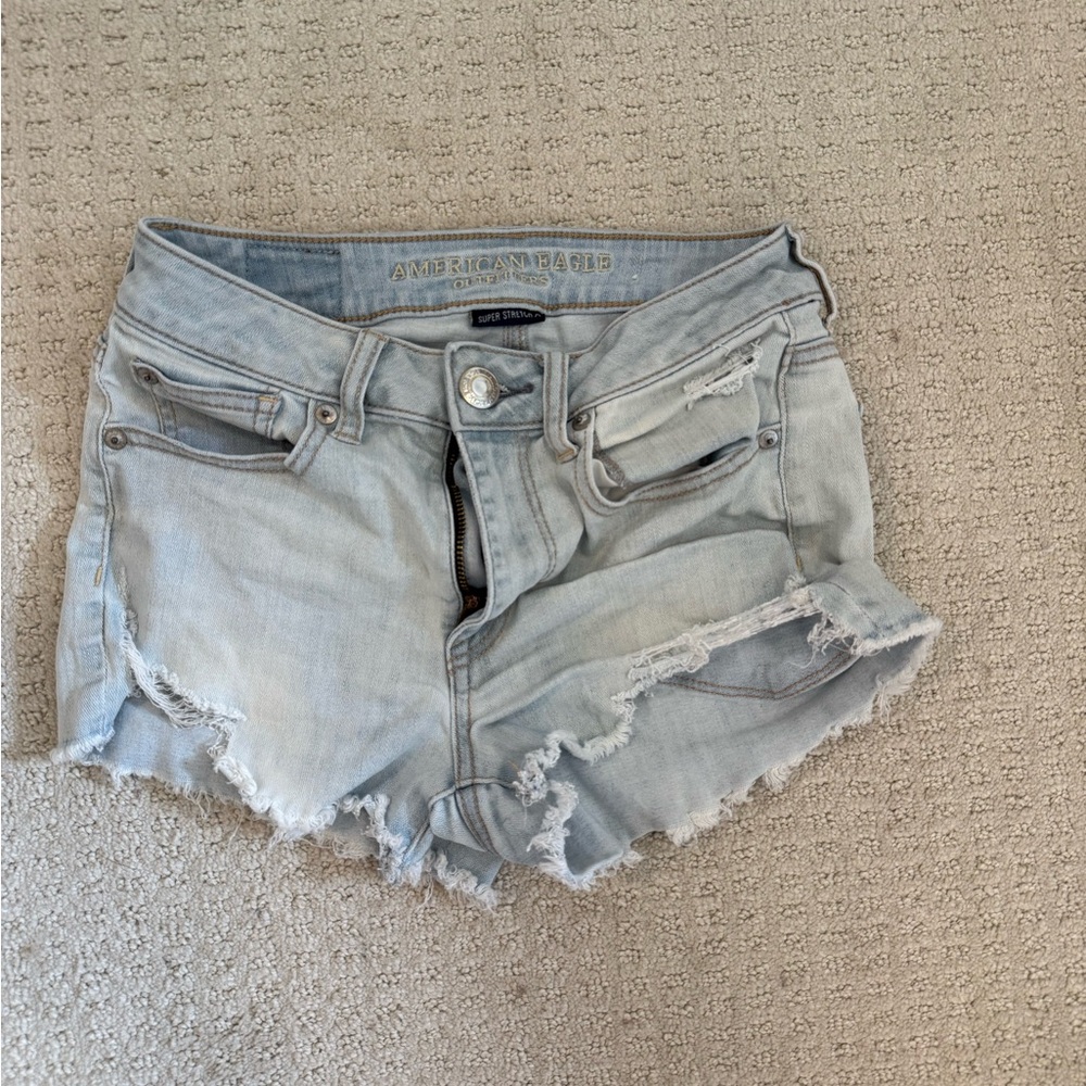 American Eagle Outfitters Women's Distressed Light Blue Jean Shorts